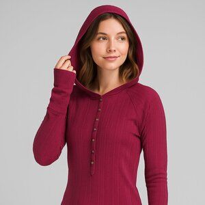 Burton Waffle Knit Hoodie Tunic Top – XS, Fuchsia Pink, Button Front